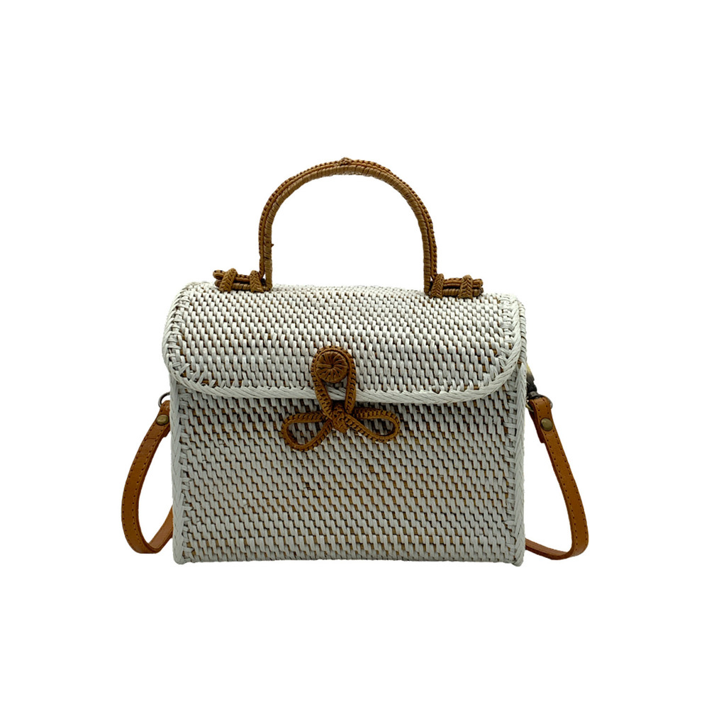 POPPY + SAGE Rattan Crossbody with Top Handle White